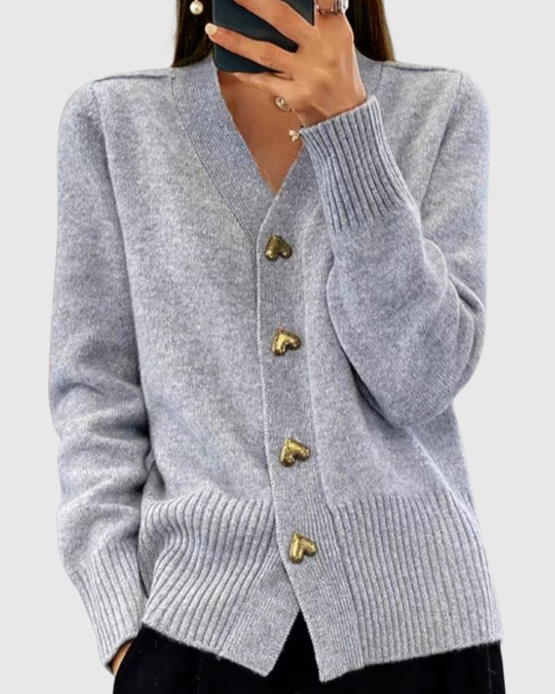 LIORA | HEART BUTTON CARDIGAN