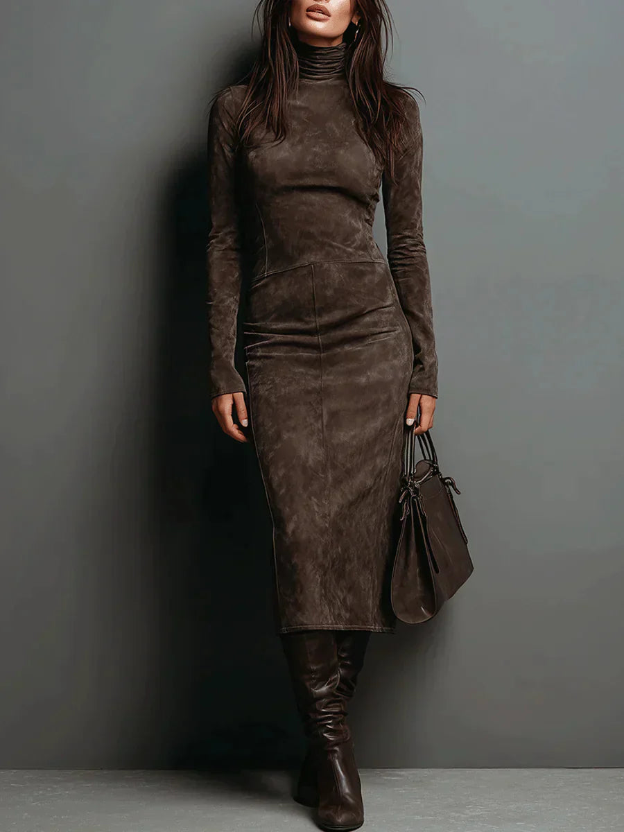 SELWYNNE | HIGH-NECK SUEDE MAXI DRESS